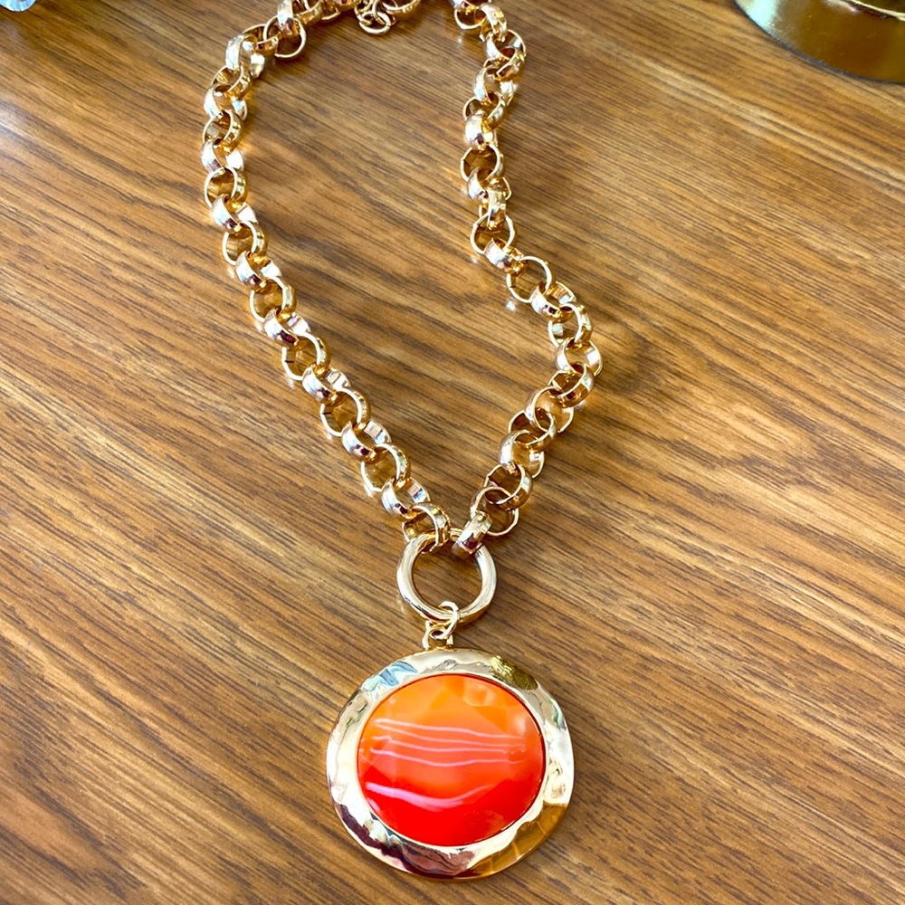 Orange and gold Chain Necklace